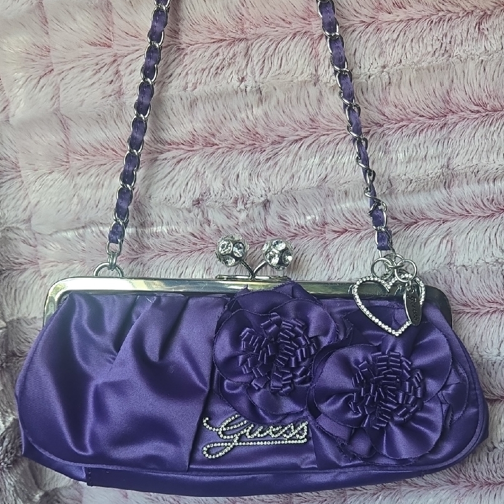 Guess Satin Clutch with Floral Accents About 11inches Long By 5inches High